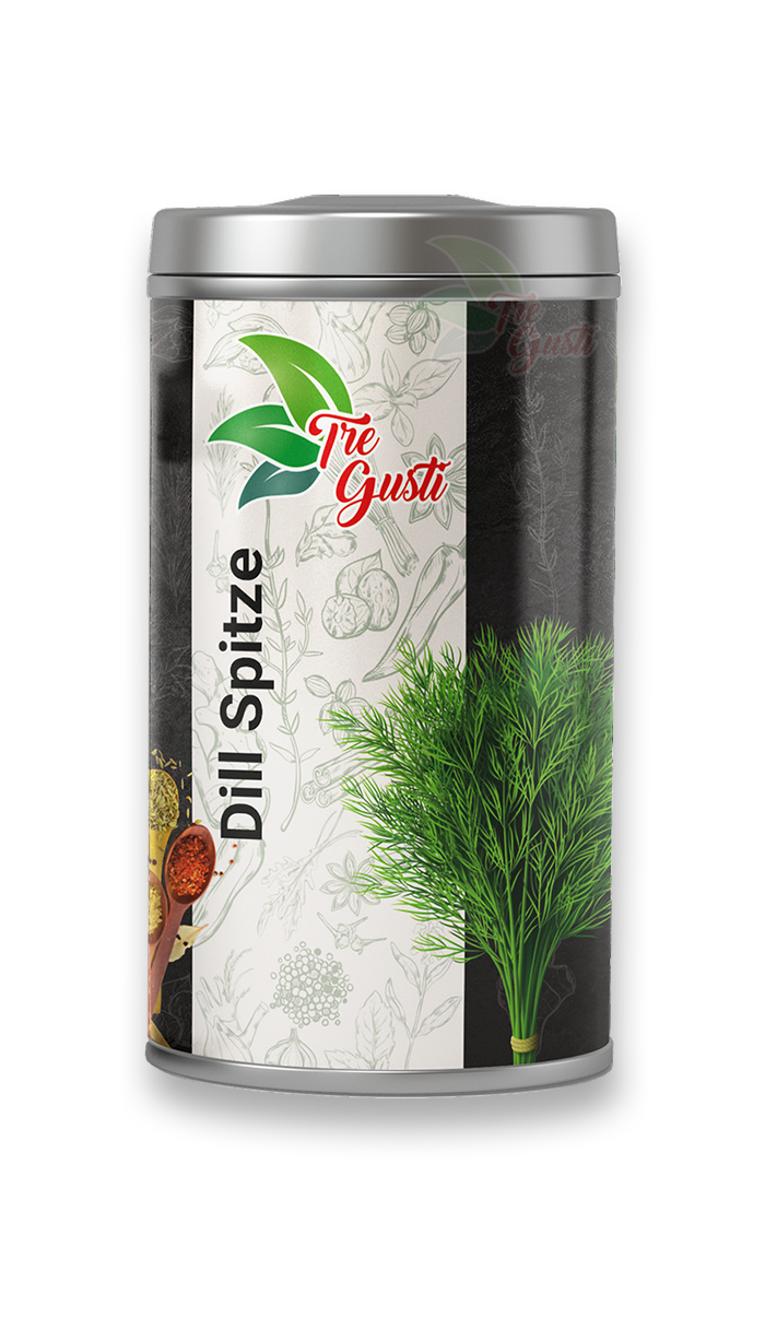 Dill ist eine vielseitig einsetzbare Gewürzpflanze. Mit den gefiederten Blättern lassen sich Salate, Soßen, Suppen und eingelegtes Gemüse würzen. Besonders gut passt Dill zu Fischgerichten und Fischsoßen sowie Gewürzgurken